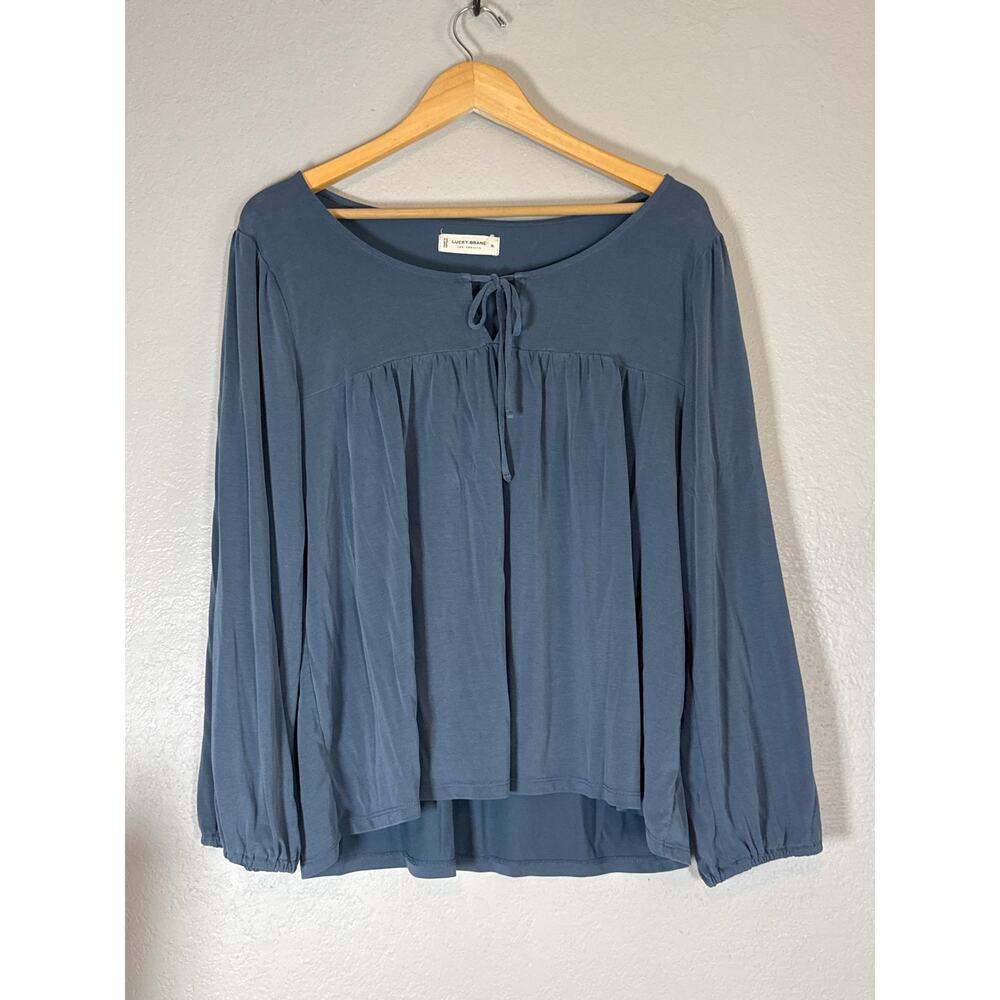 Lucky Brand Boho Sandwash XL Tops 2 Items Blue Black Relaxed Fit Blouson Sleeves - Picture 5 of 12